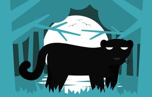 Svart Panther Flat Illustration Landskap Vector