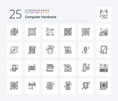 dator hårdvara 25 linje ikon packa Inklusive beamer. fläkt. dator. dator. kraft vektor