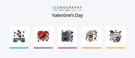 Valentinstag Linie gefüllt 5 Icon Pack inklusive. Hand. Herz. Geschenk. Standort. kreatives Symboldesign vektor