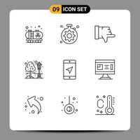 Stock Vector Icon Pack mit 9 Zeilen Zeichen und Symbolen für Architektur Karte Abstimmung Standort Park editierbare Vektordesign-Elemente
