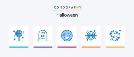 halloween blå 5 ikon packa Inklusive rutten. Spindel. ondska. högtider. skrämmande. kreativ ikoner design vektor