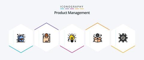 Produktmanagement 25er gefülltes Icon Pack inklusive Paket. Gang. Paket. Kasten. Innovation vektor