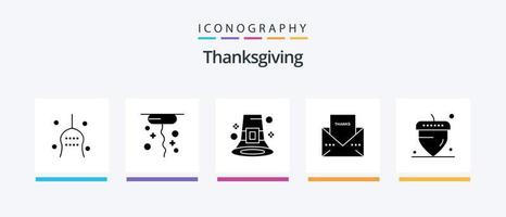 tack ger glyf 5 ikon packa Inklusive tacksägelse. meddelande. händelse. brev. pilgrim. kreativ ikoner design vektor
