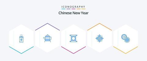 kinesisk ny år 25 blå ikon packa Inklusive kinesiska. mynt. brev. kinesiska. dekoration vektor