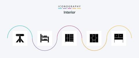 interiör glyf 5 ikon packa Inklusive . interiör. garderob. skrivbord. interiör vektor