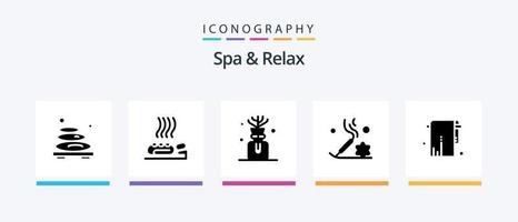 Spa und Relax Glyph 5 Icon Pack inklusive Aromatherapie. Flasche spa. Gesundheit . Öl .. kreatives Ikonendesign vektor