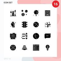 16 solides Glyphenpaket der Benutzeroberfläche mit modernen Zeichen und Symbolen der Design-Gehirn-Leichtathletik-Bildoberfläche editierbare Vektordesign-Elemente vektor