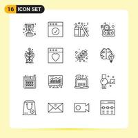 Stock Vector Icon Pack mit 16 Zeilen Zeichen und Symbolen für Wachstum Business Love Time Investment editierbare Vektordesign-Elemente