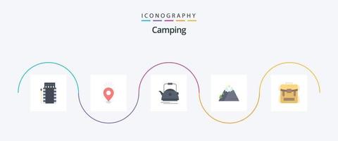 Camping Flat 5 Icon Pack inklusive Outdoor. Berge. Urlaub. Topf. Teekanne vektor