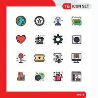 Stock Vector Icon Pack mit 16 Zeilenzeichen und Symbolen für wie Herz Kreativität Nachricht Kommunikation editierbare kreative Vektordesign-Elemente
