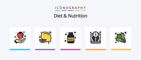 Diät- und Ernährungslinie gefülltes 5-Icon-Pack einschließlich Protein. Reis. Diät. gesund. Diät. kreatives Symboldesign vektor