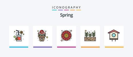 Federlinie gefüllt 5 Icon Pack inklusive Garten. Frühling. Kaktus. Vogelhaus. Haus. kreatives Symboldesign vektor