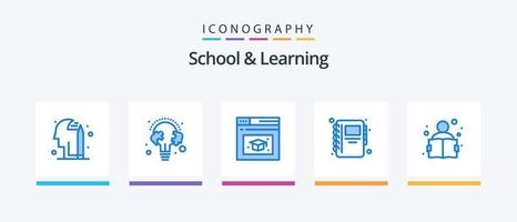 Schule und Lernen blau 5 Icon Pack inklusive Studium. Wissen. Website. Ausbildung. Notizbuch. kreatives Symboldesign vektor