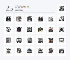 Lernen 25 Zeilen gefülltes Icon Pack inklusive Lernen. dokumentieren. Lernen. Daten. Lektüre vektor