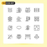 Stock Vector Icon Pack mit 16 Zeilenzeichen und Symbolen für Wheel Ferrisbild Fußballspiel editierbare Vektordesign-Elemente