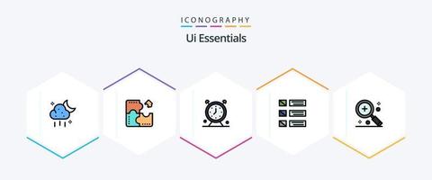 ui Essentials 25 Filledline Icon Pack inklusive Auflistung. Detail. Puzzle. Design. Zeit vektor