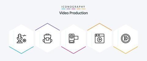 video produktion 25 linje ikon packa Inklusive multimedia . video. väska . film . filma vektor