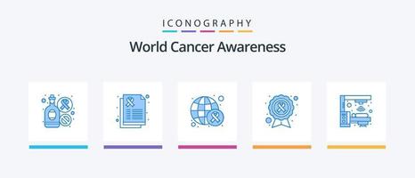 World Cancer Awareness Blue 5 Icon Pack inklusive Maschine. Ursache. Bewusstsein. Schleife. Bewusstseinsband. kreatives Symboldesign vektor