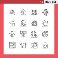 uppsättning av 16 modern ui ikoner symboler tecken för låda processor chef mikrochip chip redigerbar vektor design element