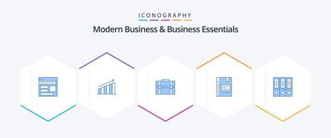 Modern Business und Business Essentials 25 Blue Icon Pack inklusive Dokumenten. Geschäft. Diagramm. Aktentasche. Markt vektor