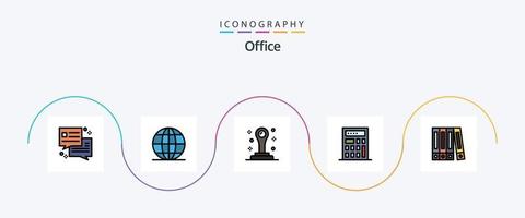 kontor linje fylld platt 5 ikon packa Inklusive . stämpel. mapp vektor