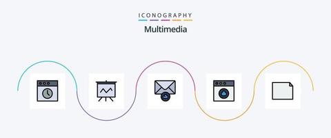 Multimedia-Linie gefülltes flaches 5-Icon-Paket einschließlich . Post. Landschaft. dokumentieren vektor