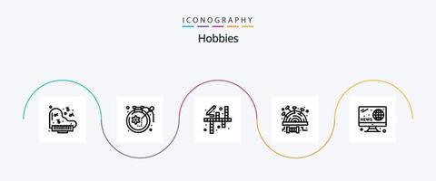 Hobbys Linie 5 Icon Pack mit Neuigkeiten. Hobbys. Kunst. Stich. Nadelkissen vektor