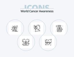 värld cancer medvetenhet linje ikon packa 5 ikon design. kub. medicinsk. hälsa. försäkring. vård vektor