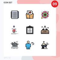 universelle Symbolsymbole Gruppe von 9 modernen gefüllten flachen Farben von Text Zwischenablagemuster Webspinne editierbare Vektordesign-Elemente vektor