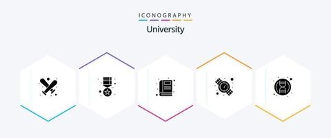 universitet 25 glyf ikon packa Inklusive biologi. bok. Kolla på. hand Kolla på vektor