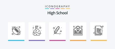 High School Line 5 Icon Pack inklusive Studium. Vorlesung. Messung. Abschlusskappe. Ausbildung. kreatives Symboldesign vektor