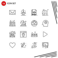 16 Benutzeroberflächen-Gliederungspaket mit modernen Zeichen und Symbolen des Personen-Job-Codes, menschliches Skript, bearbeitbare Vektordesign-Elemente vektor