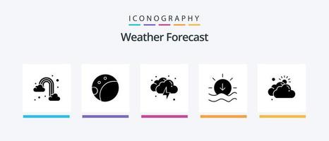 Wetterglyphe 5 Icon Pack inklusive . Tag. Donner. wolkig. Wetter. kreatives Symboldesign vektor