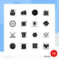 16 solides Glyphenkonzept für mobile Websites und Apps st Irish Business Instrument Pie editierbare Vektordesign-Elemente vektor