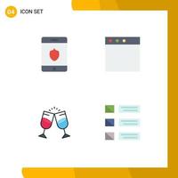 satz von 4 modernen ui symbolen symbole zeichen für sicherheit romantische app trinken design editierbare vektorgestaltungselemente vektor