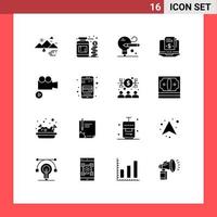 16 thematische Vektor-Solid-Glyphen und bearbeitbare Symbole für digitale Sparabonnement-Abonnementmodelle für Medien, bearbeitbare Vektordesign-Elemente vektor