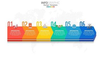 Infograph 6-Stufen-Farbelement mit Pfeil, Diagramm, Geschäfts-Online-Marketing-Konzept. vektor