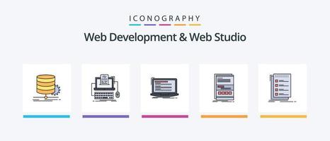 Webentwicklung und Webstudio-Linie gefüllt mit 5 Symbolpaketen einschließlich Internet. Browser. Struktur. prüfen. Flasche. kreatives Symboldesign vektor