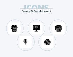 enhet och utveckling glyf ikon packa 5 ikon design. skriva ut. signal. mobil . wifi. dator vektor