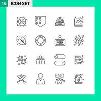 16 Benutzeroberflächen-Gliederungspaket mit modernen Zeichen und Symbolen der Salatstatistik Kosmonauten-Wachstumsdiagramm editierbare Vektordesign-Elemente vektor