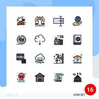16 thematische flache, farbgefüllte Linien und editierbare Symbole des Planetenerde-Cursors Handglobus editierbare kreative Vektordesign-Elemente vektor