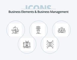 Geschäftselemente und Business Management Line Icon Pack 5 Icon Design. Leistung. Daten. Netzwerk. Licht. Idee vektor