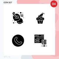 Satz von 4 kommerziellen Solid-Glyphen-Packs für Anruf-Support-Lebensmittel-Telefon-editierbare Vektordesign-Elemente vektor