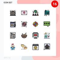uppsättning av 16 vektor platt Färg fylld rader på rutnät för garanti kvalitet möte tid ring upp telefon redigerbar kreativ vektor design element