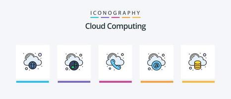 Cloud-Computing-Zeile gefüllt 5 Icon Pack inklusive Fehler. Wolke. entfernen. Wolke. kreatives Symboldesign vektor