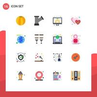 16 flache Farbpakete für Benutzeroberflächen mit modernen Zeichen und Symbolen von Social Media Digital wie beliebte editierbare Pakete mit kreativen Vektordesignelementen vektor