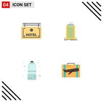 Flaches Icon-Paket mit 4 universellen Symbolen für Hotel-Fitness-Gesundheitsrichtung Skyscaper-Wasser editierbare Vektordesign-Elemente vektor