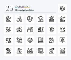 Alternativmedizin 25-Zeilen-Icon-Pack einschließlich Meditation. Medizin. Arzt. medizinisch. Alternative vektor