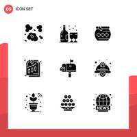 uppsättning av 9 modern ui ikoner symboler tecken för post inkomst pott finansiera festival redigerbar vektor design element