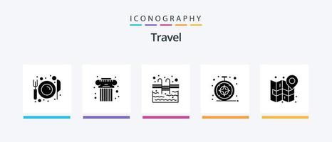 Travel Glyph 5 Icon Pack inklusive Karte. Safari. griechisch. Kompass. Baden. kreatives Symboldesign vektor